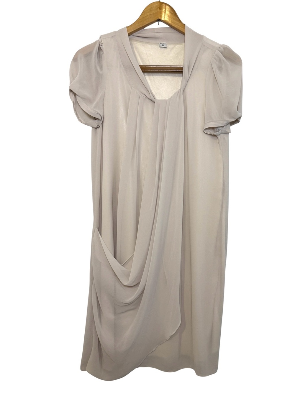 Vintage Unbranded Womens Sheer Draped Capped Short Sleeve Dress Size S M Beige